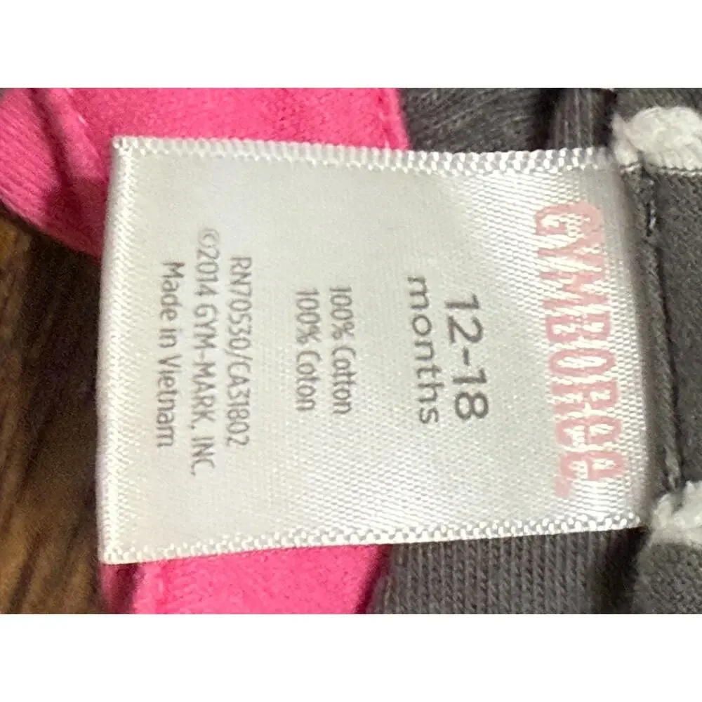 Gymboree Baby Girl Dress 12–18M Gray White Pink Collar BowLong SleeveCotton FLAW
